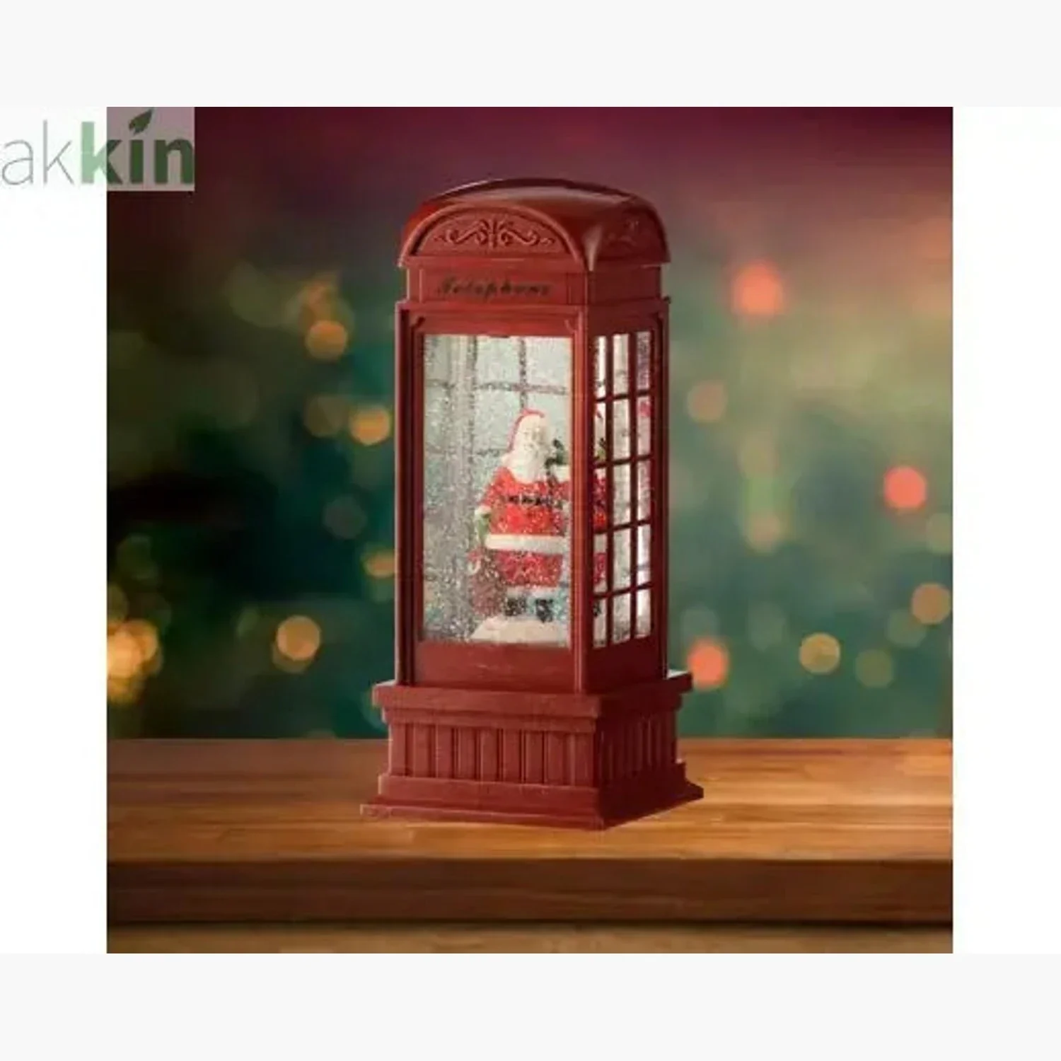 LED Water Spinner Snow Globe Plastic Telephone Booth Indoor Christmas Decoration L.11cm W.11cm H.25cm - Image 3