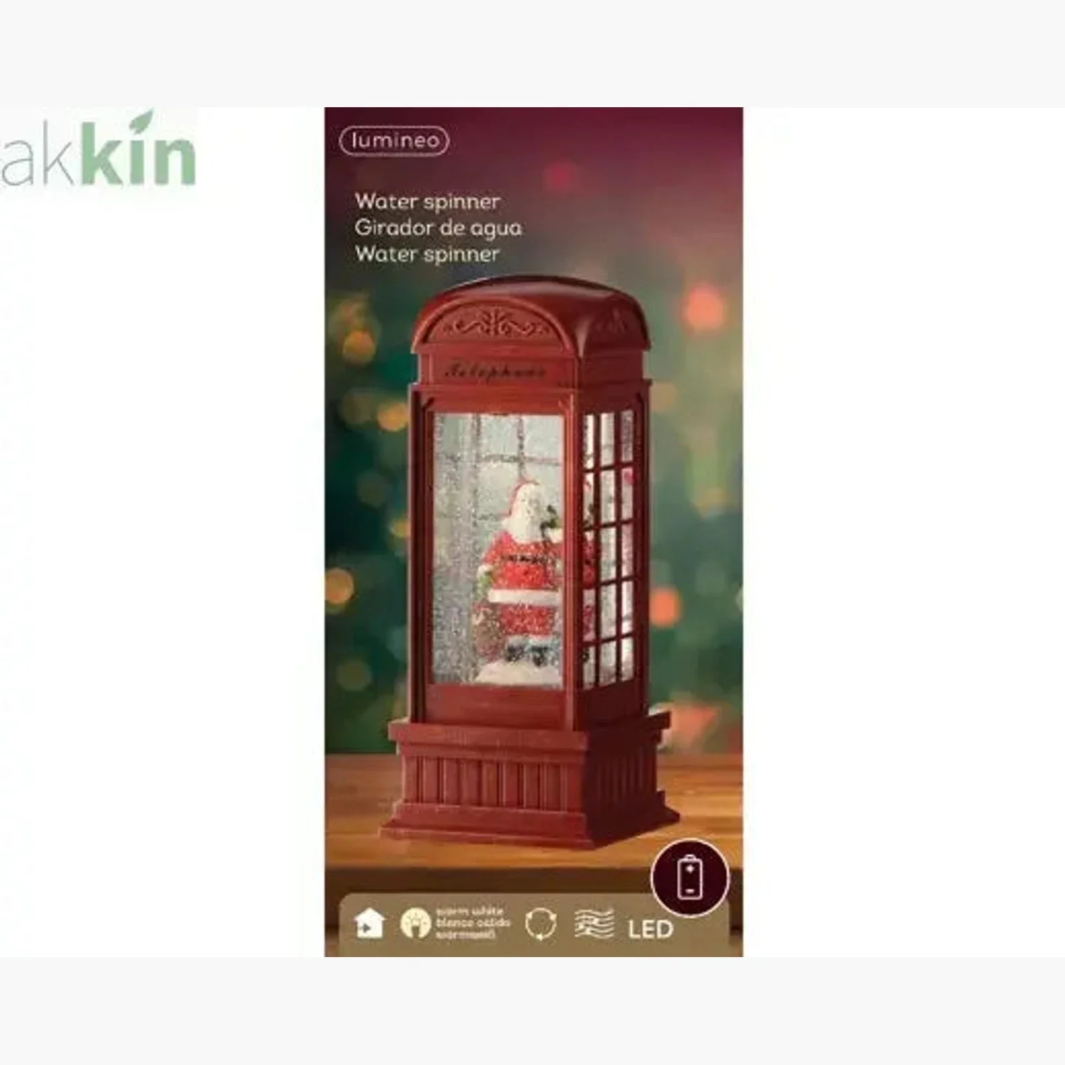 LED Water Spinner Snow Globe Plastic Telephone Booth Indoor Christmas Decoration L.11cm W.11cm H.25cm - Image 4