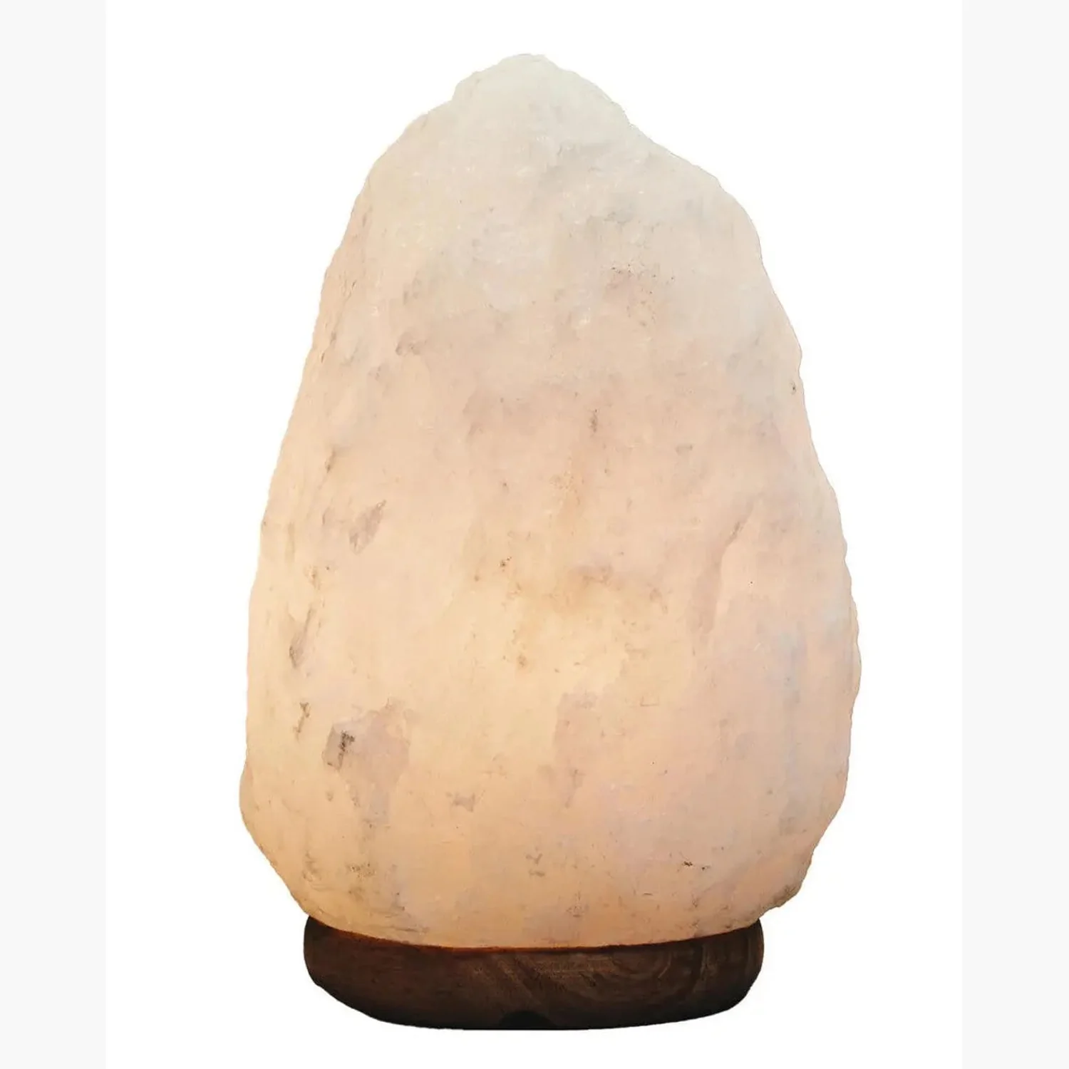 Nepal White Natural Salt Lamp On Wood Base With Warm Relaxing Glow - Image 3